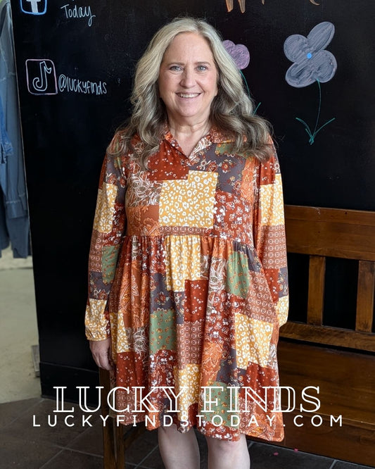 Boho Patchwork Print Dress A353