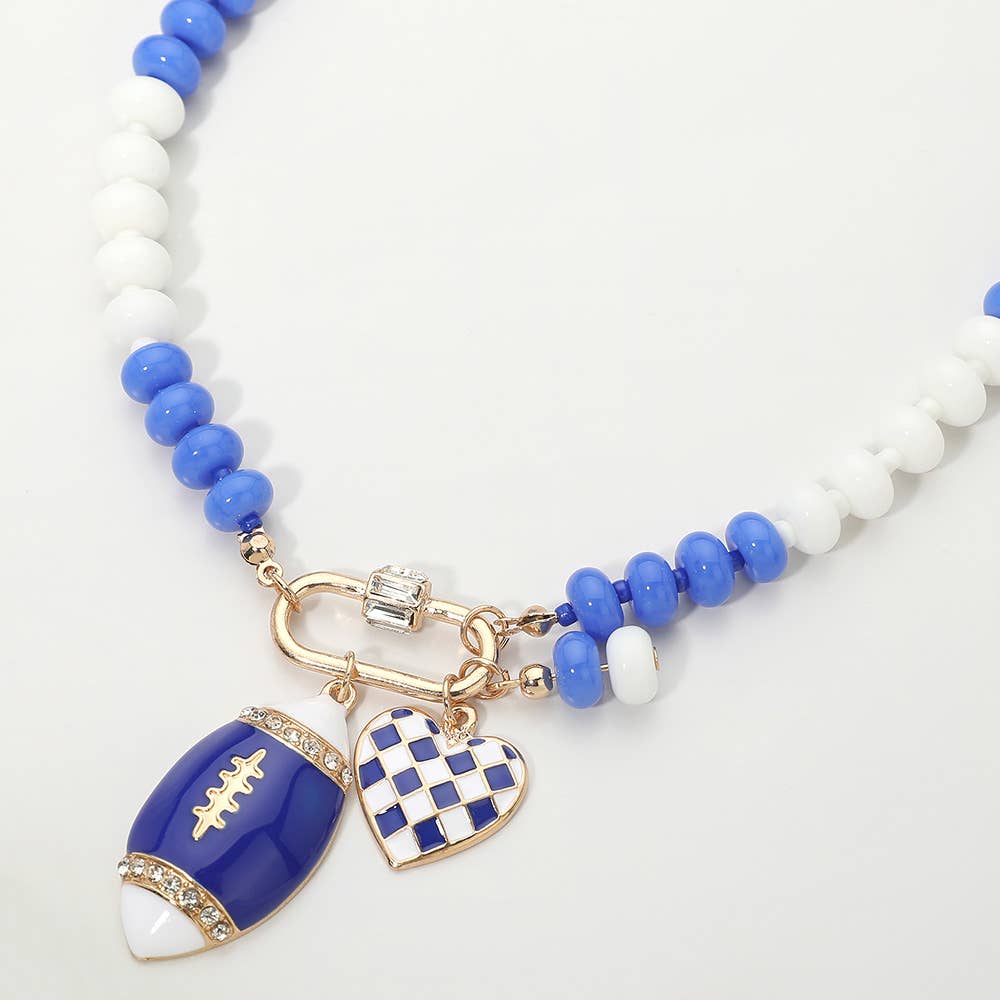 Gameday Football Heart Charm Carabiner Pendant Beaded Necklace