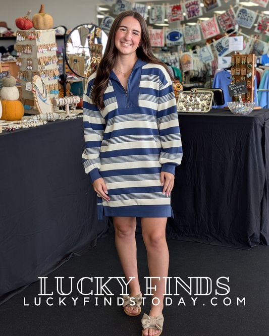 Umgee Stripe Half Zip Dress P518