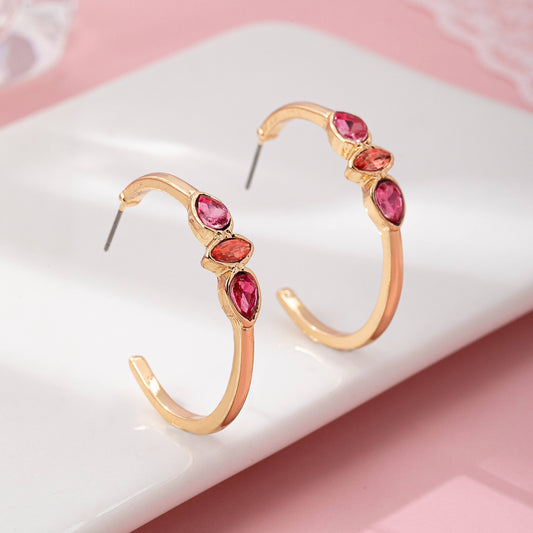 Fuchsia Marquise Crystal Hoop Earrings