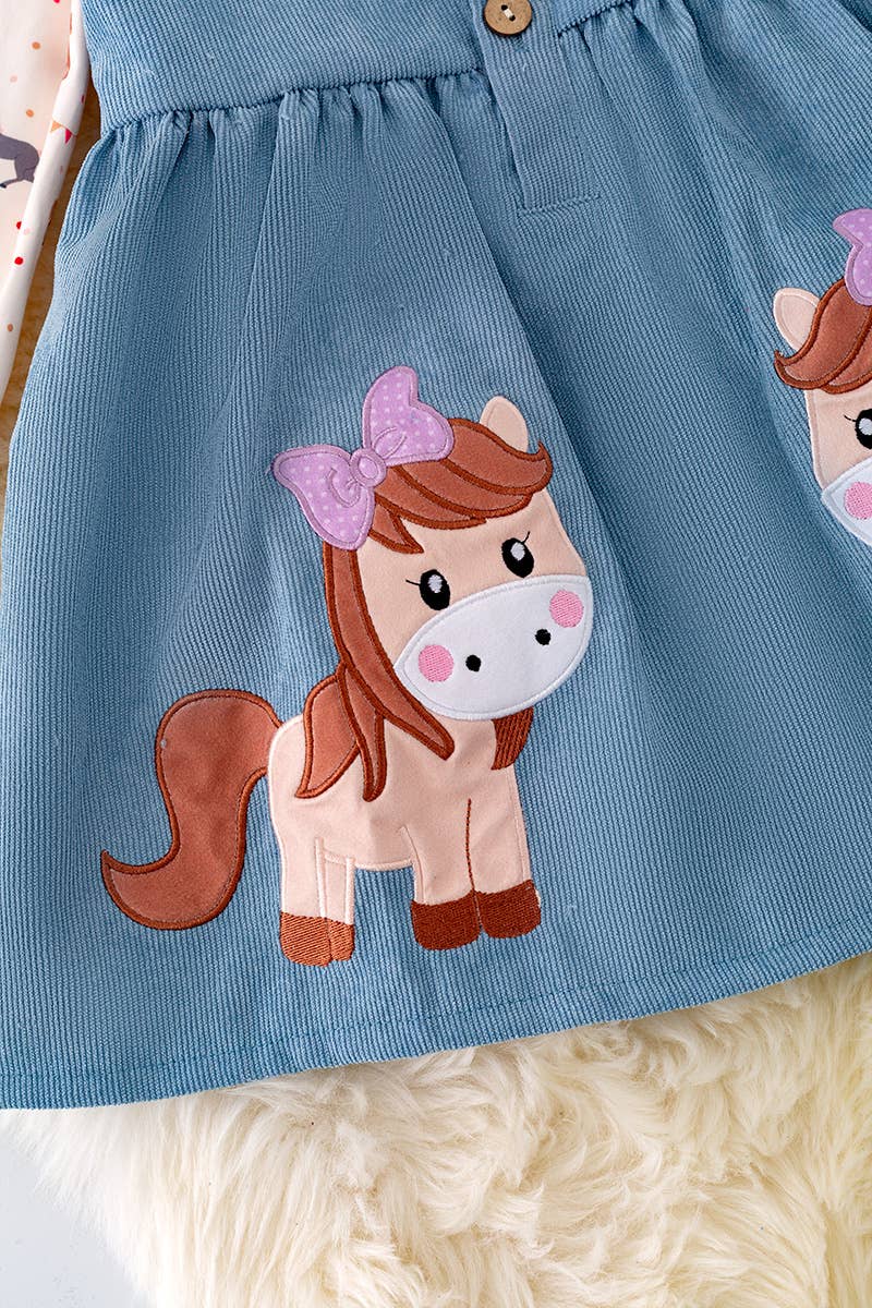 K136  PONY PRINTED OVERALL DRESS