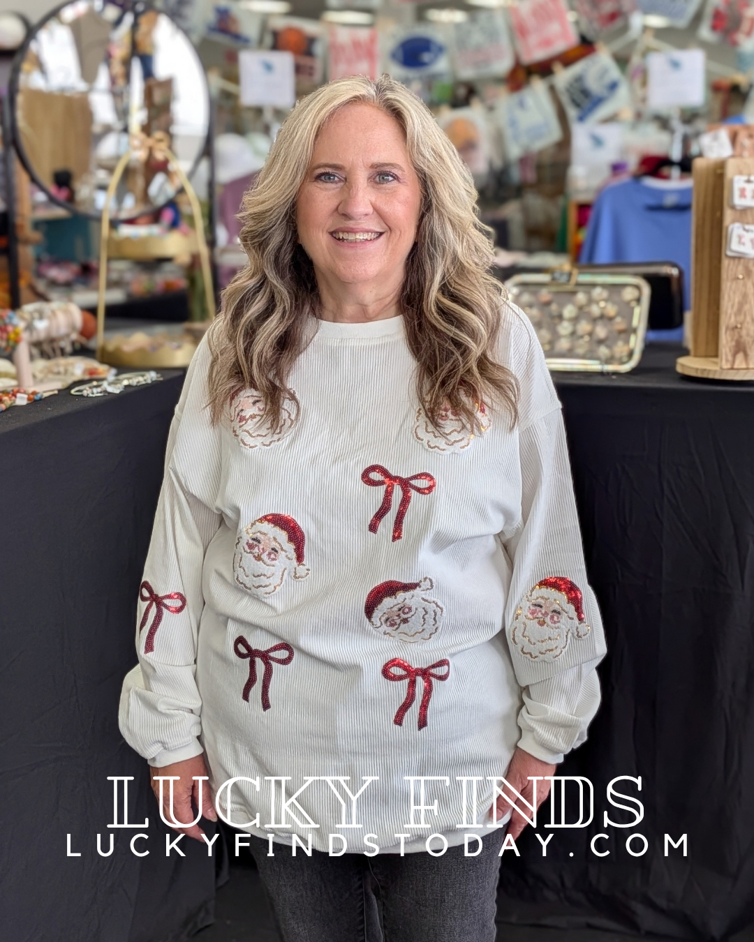 Holiday Sequin Santa Bow Top D1772