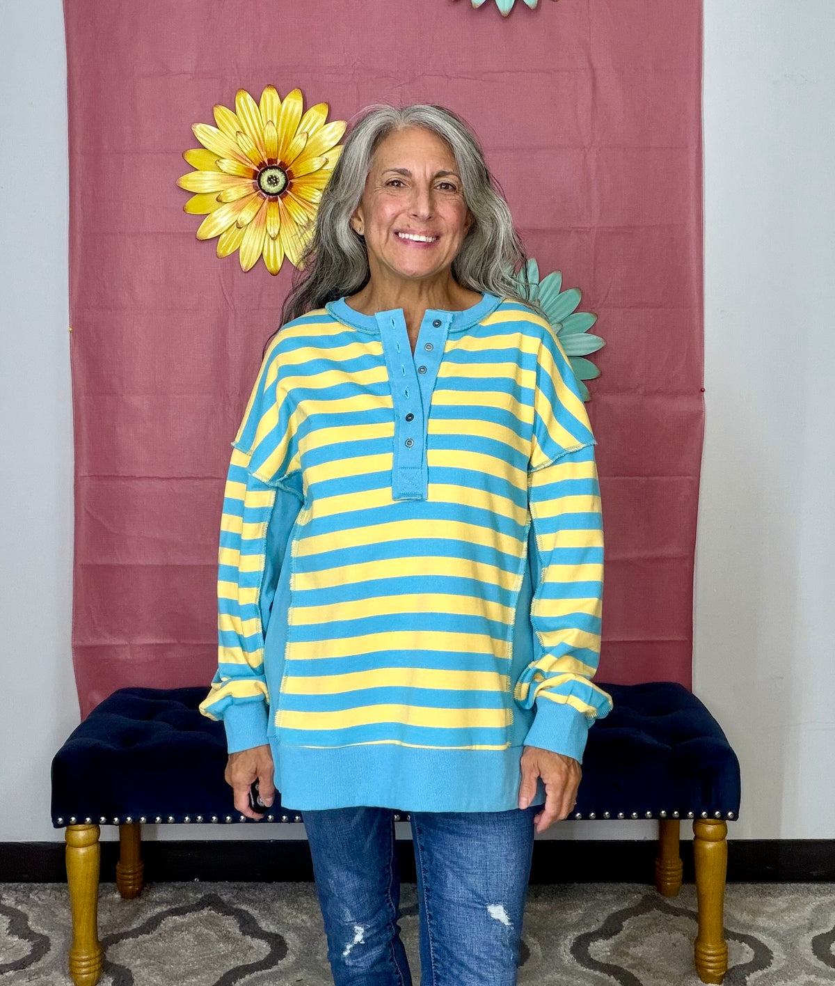 Casual Striped Henley Top A349