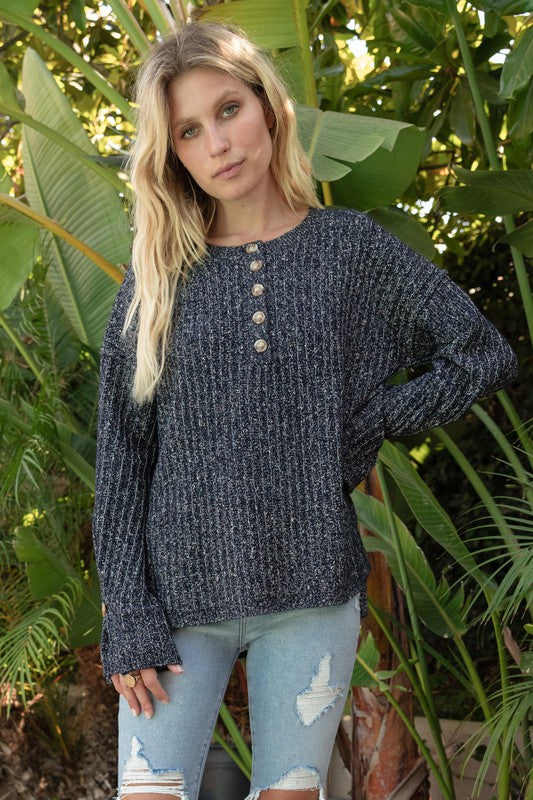 Sweet Basic Henley Sweater 8708