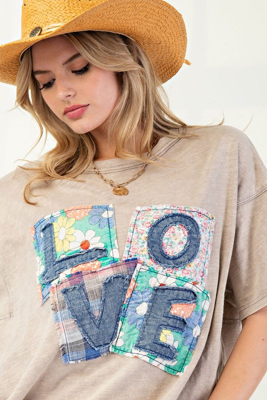 Easel Love Patch Top 8782