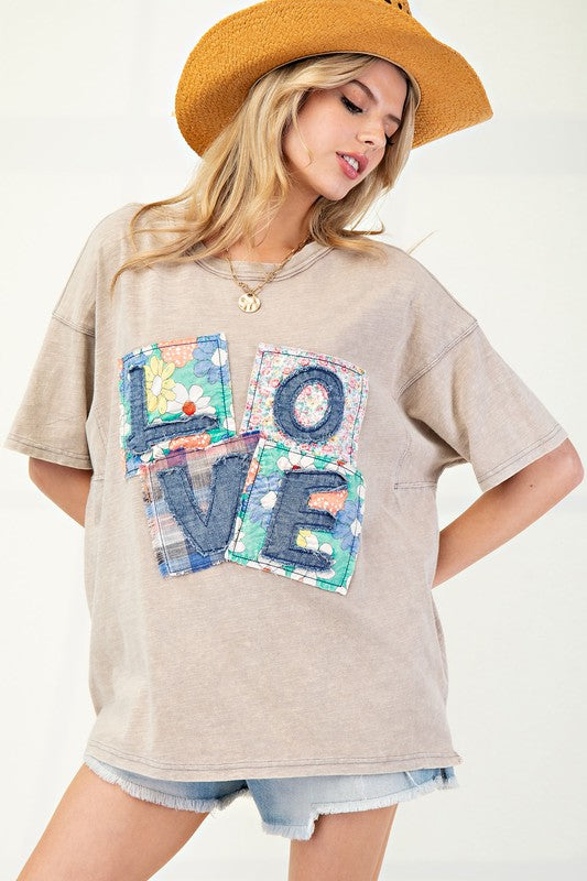 Easel Love Patch Top 8782