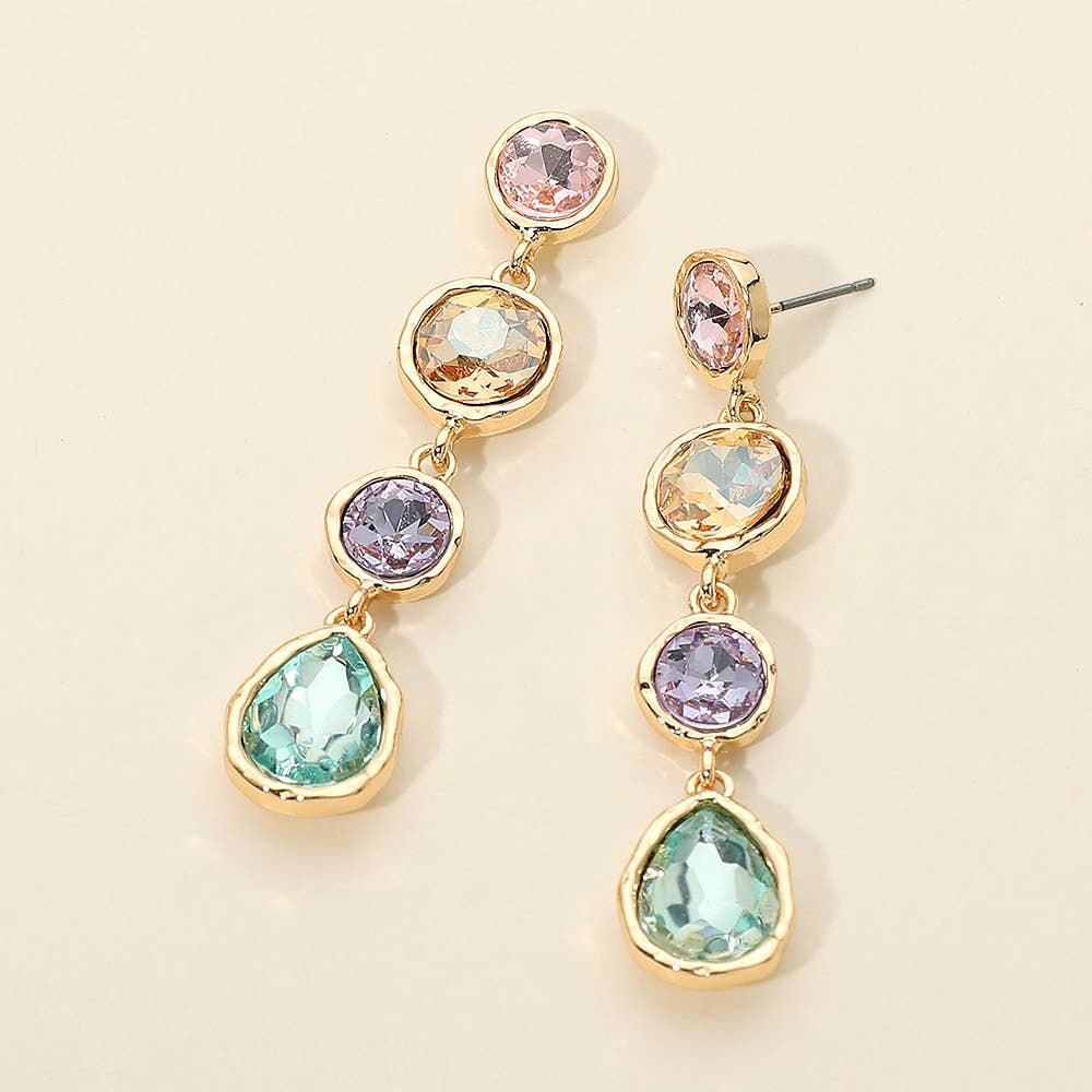 Round Teardrop Stone Link Drop Earrings