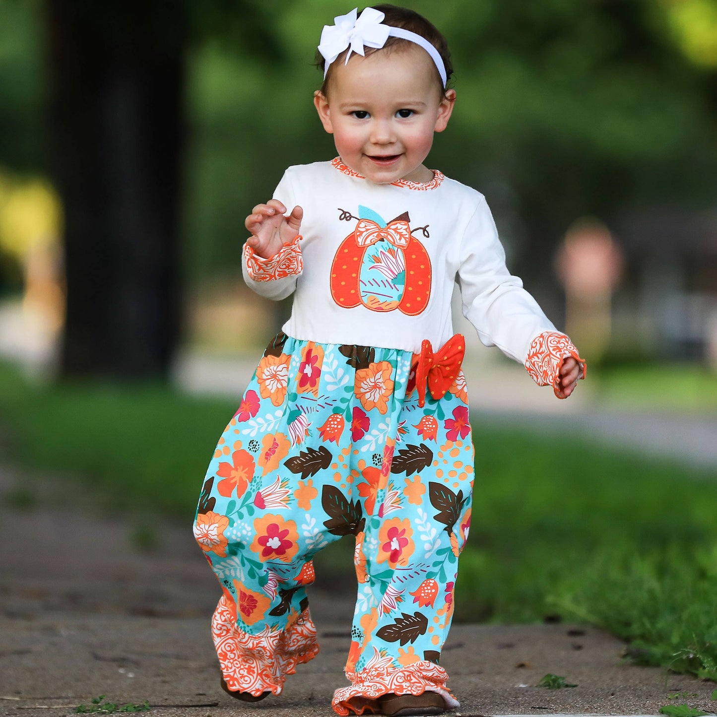 K109 Baby Girls Floral Pumpkin Romper