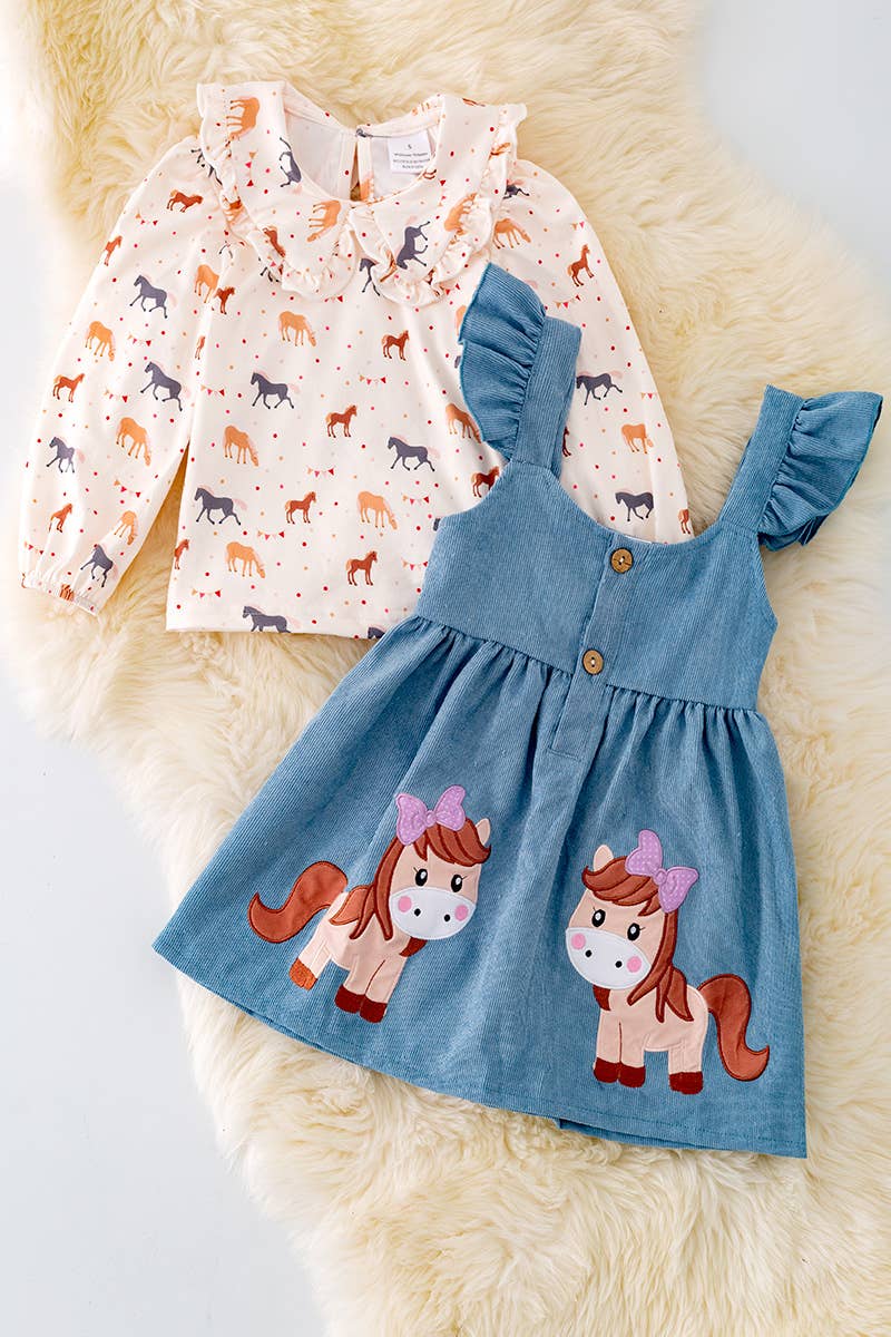 K136  PONY PRINTED OVERALL DRESS