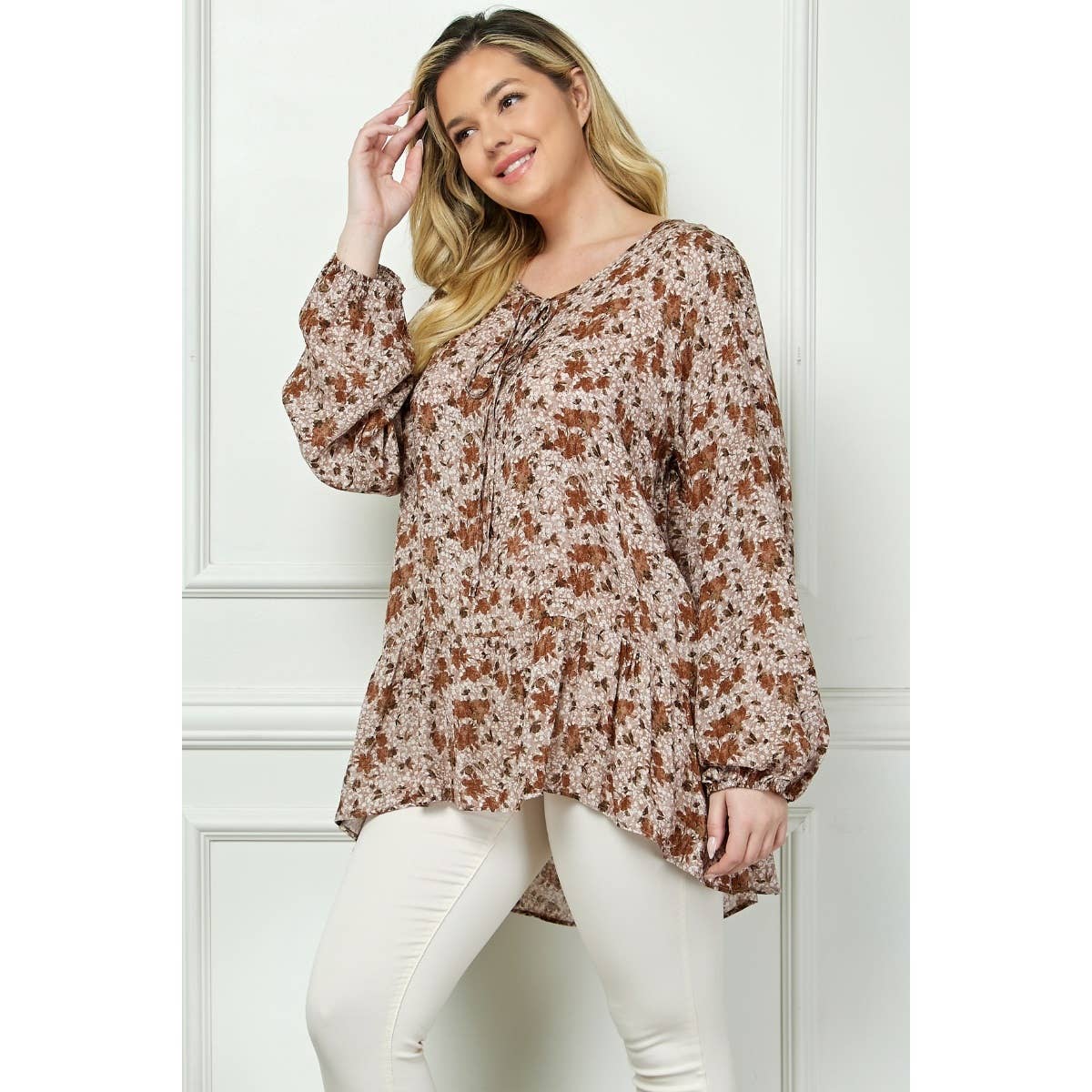 Rustic Curvy Peplum Tunic Top A231