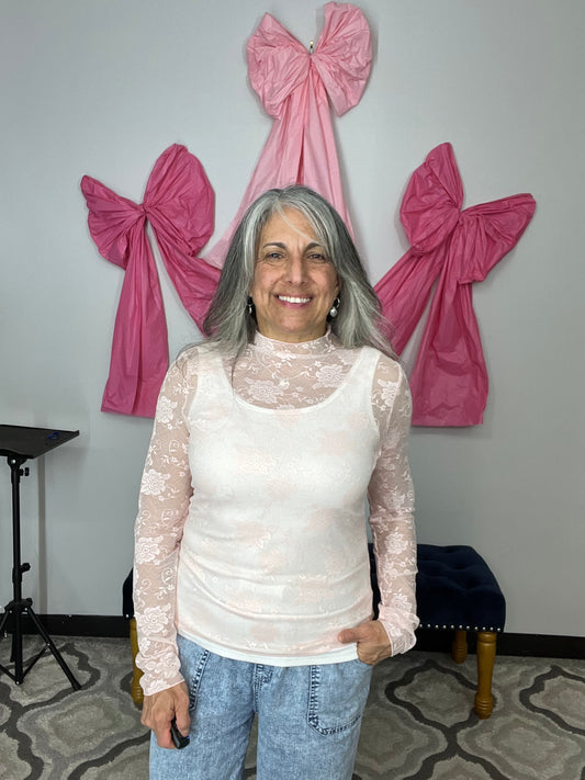 Fancy Floral Lace Mesh Top D1663