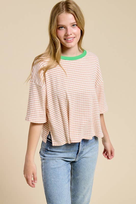 Vintage Retro Stripe Ringer Tee A281