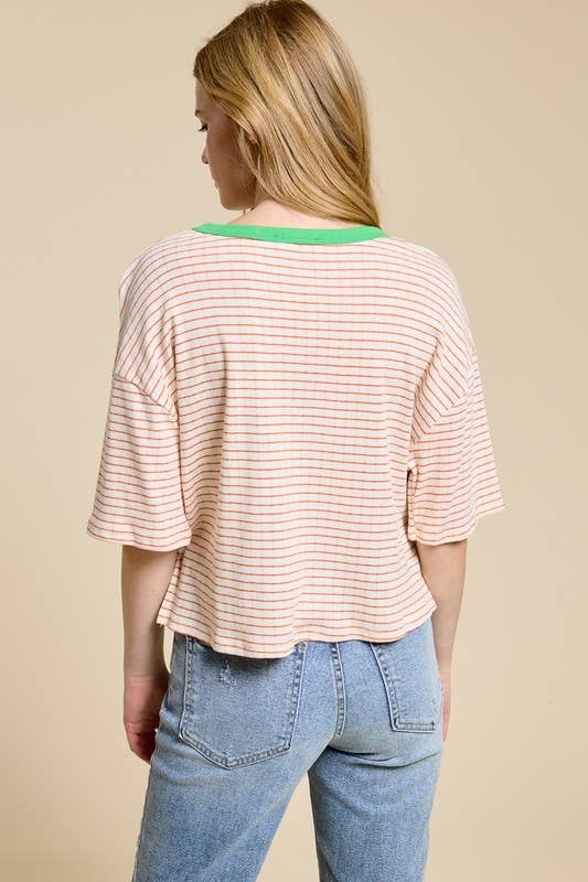 Vintage Retro Stripe Ringer Tee A281
