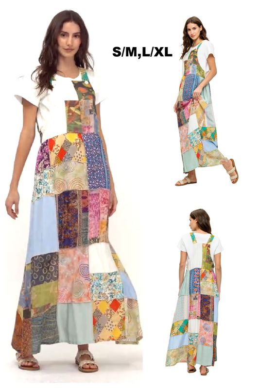 Boho Patchwork Overall Maxi Dress A298