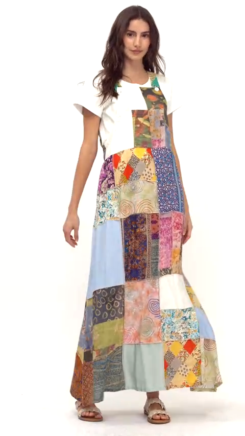 Boho Patchwork Overall Maxi Dress A298