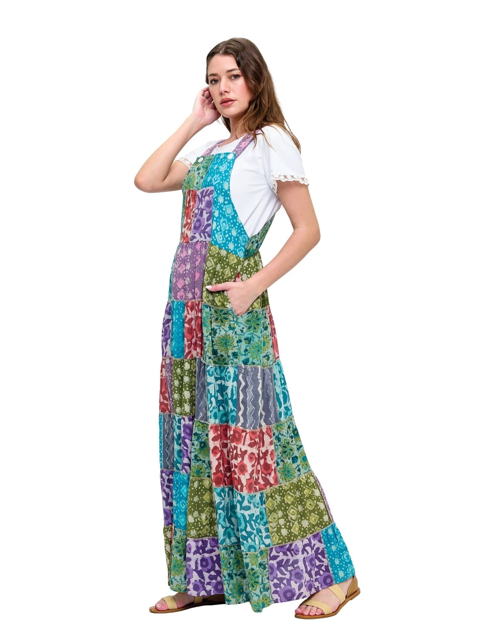 Boho Print Patchwork Overall Dress A304