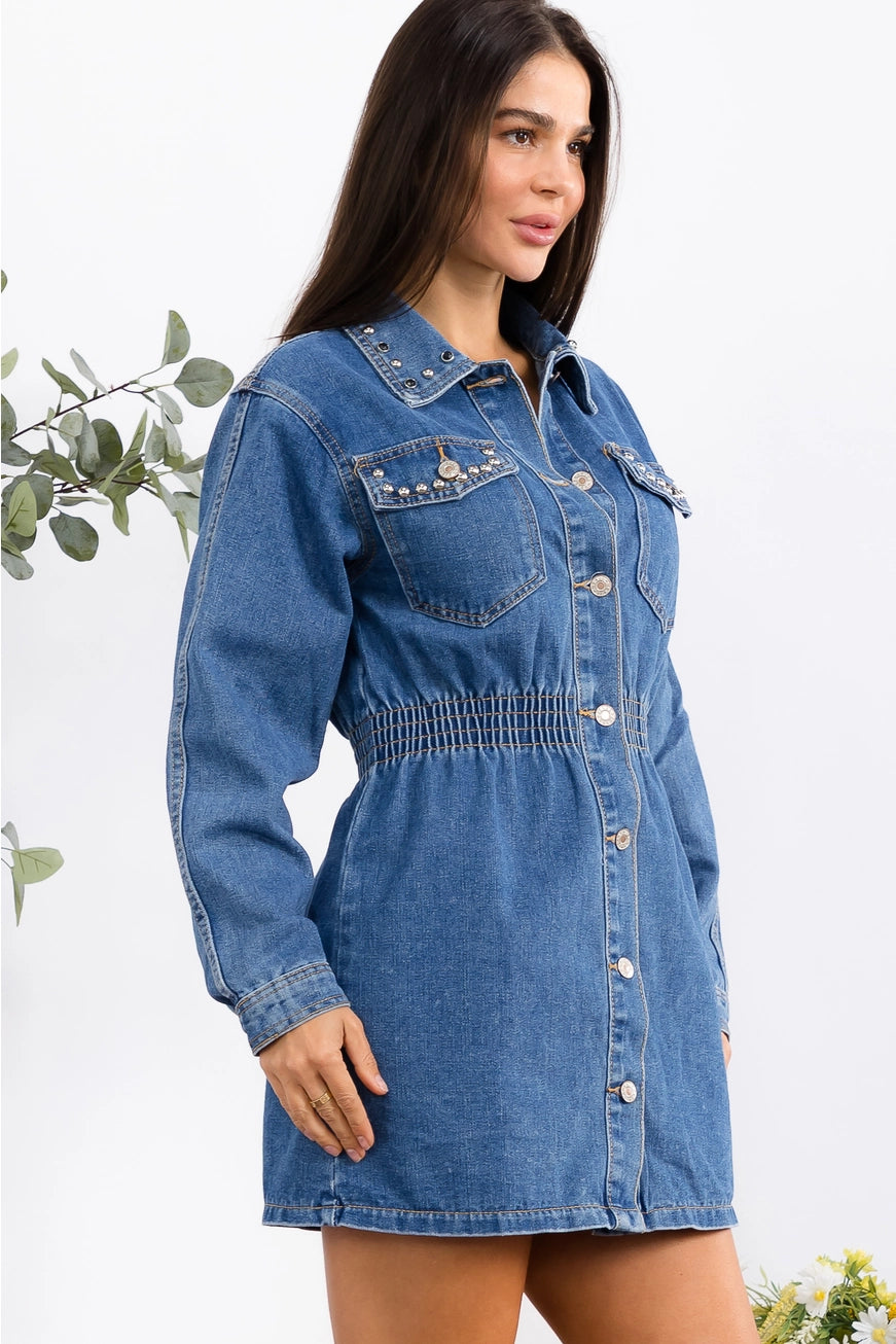 Happy Day Studded Denim Dress A321 Final Sale