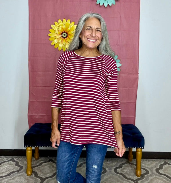 Casual Striped Print Top A345