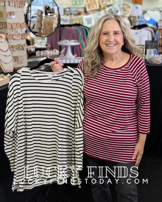Casual Striped Print Top A345