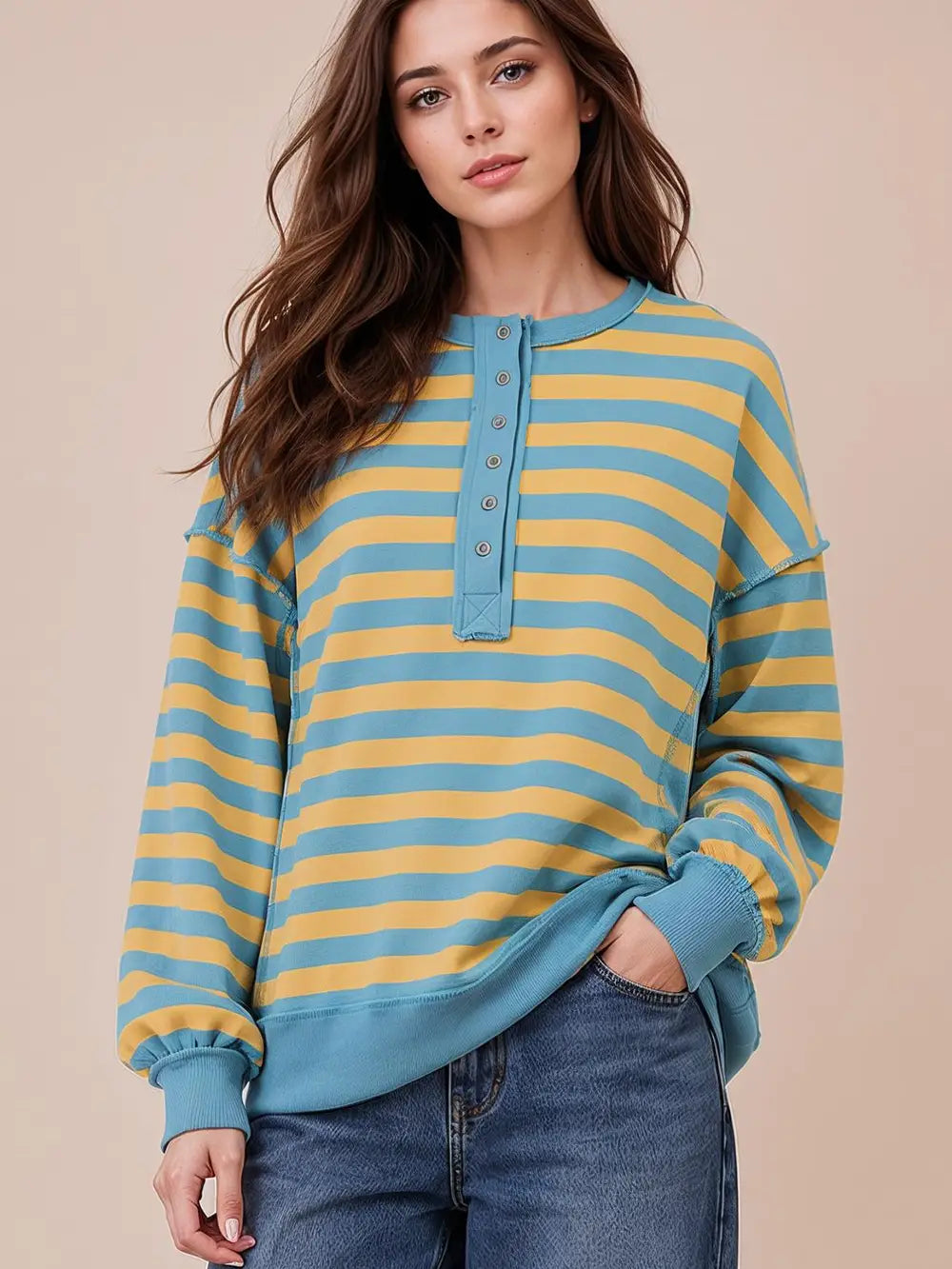 Casual Striped Henley Top A349