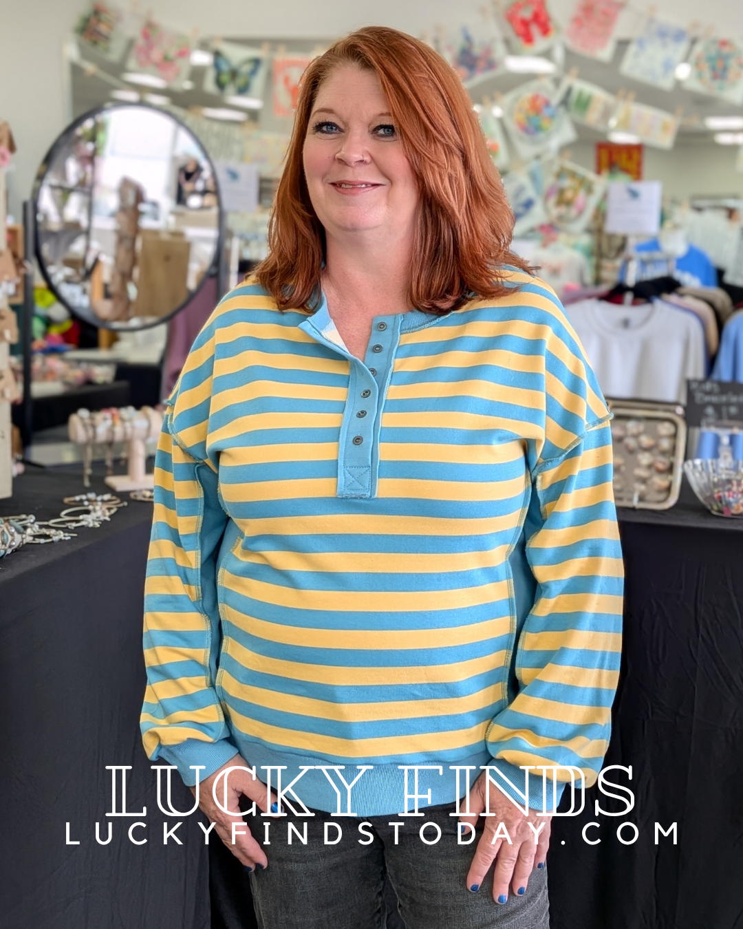 Casual Striped Henley Top A349
