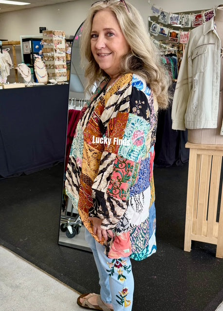 Vintage Patchwork Open Cardigan A352