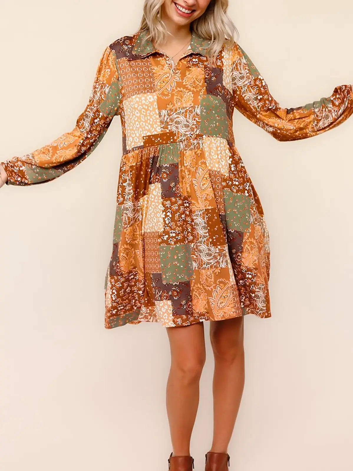 Boho Patchwork Print Dress A353