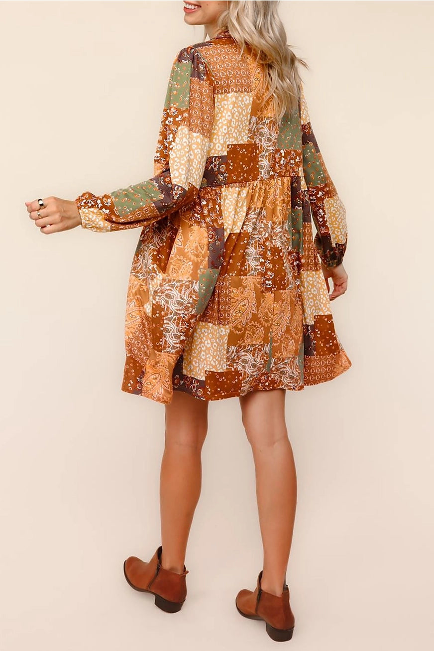 Boho Patchwork Print Dress A353