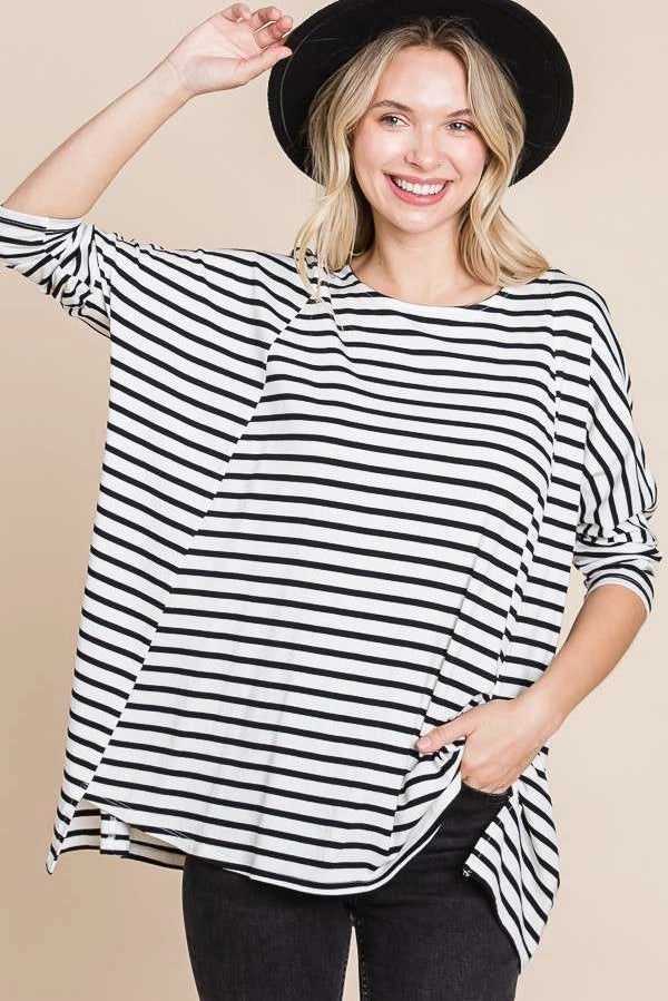 Casual Striped Oversized Top A354
