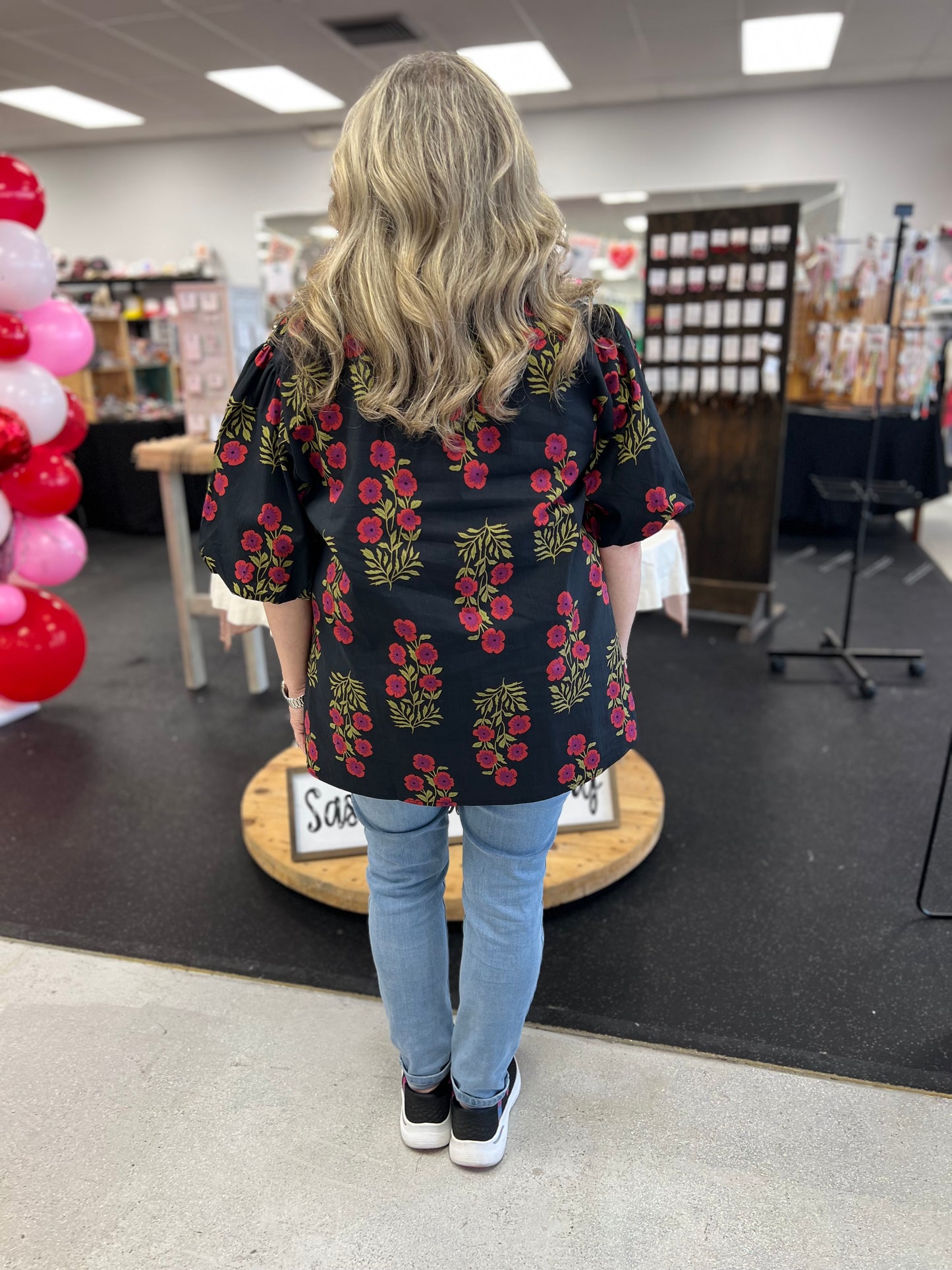 Black & Red Floral Top D1680