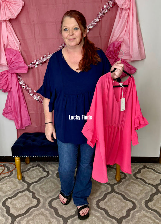 Casual Ruffle Sleeves Curvy Top A290