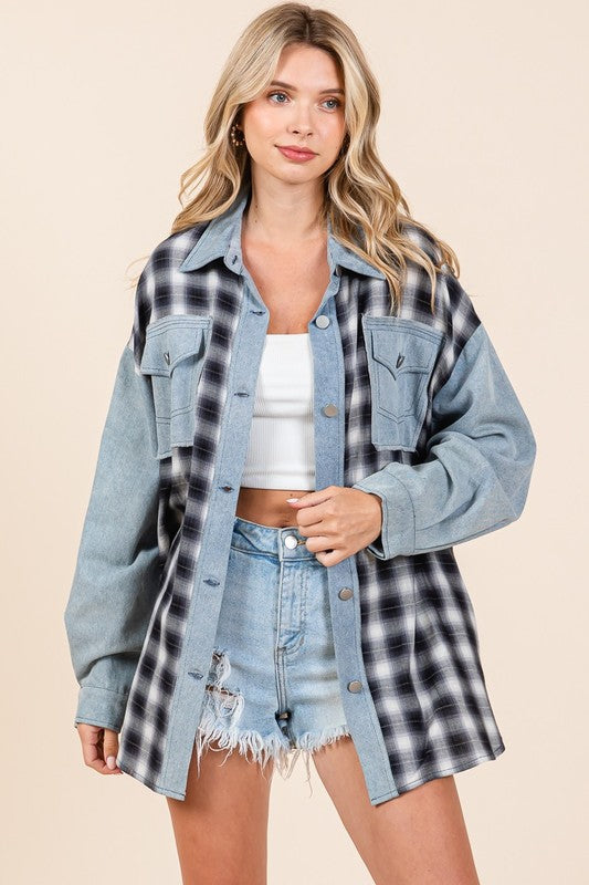 Comfy Plaid Combo Shacket 8578