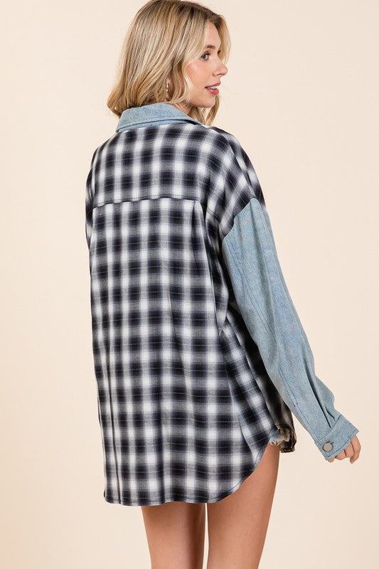 Comfy Plaid Combo Shacket 8578