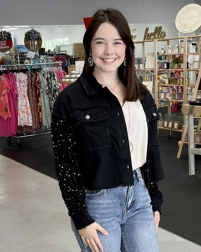 Sparkling Sequin Denim Jacket D1109