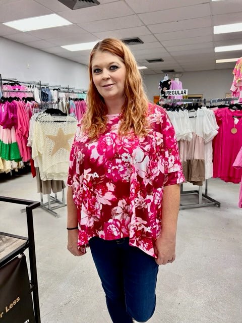 Vibrant Flower Curvy Top D1294 Final Sale