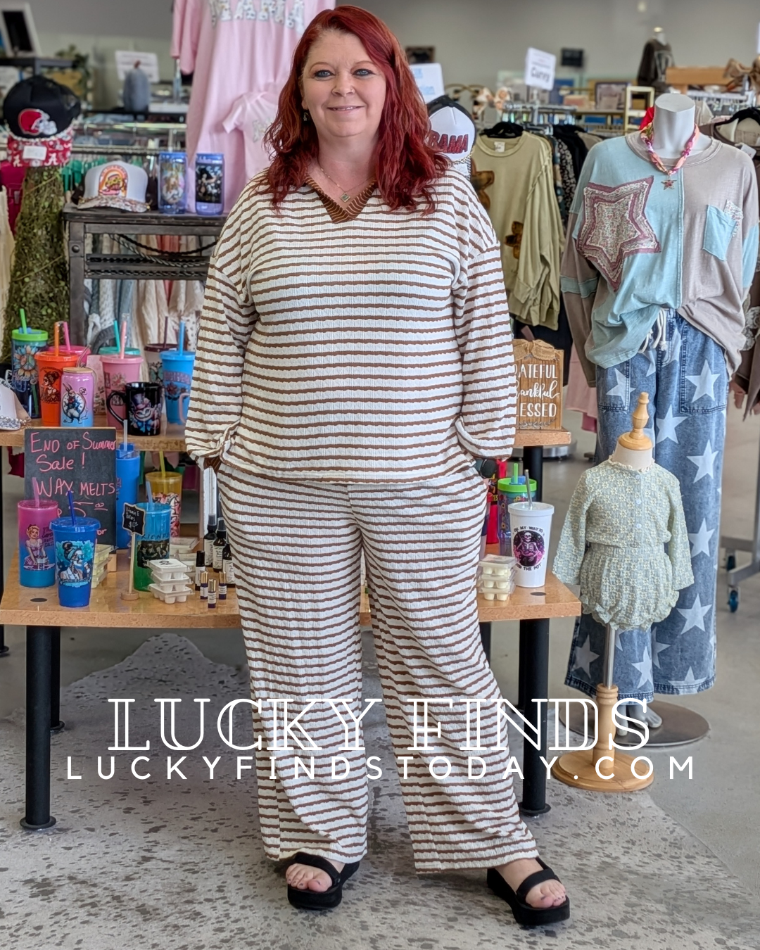 Cozy Textured Stripe Pants Set D1604