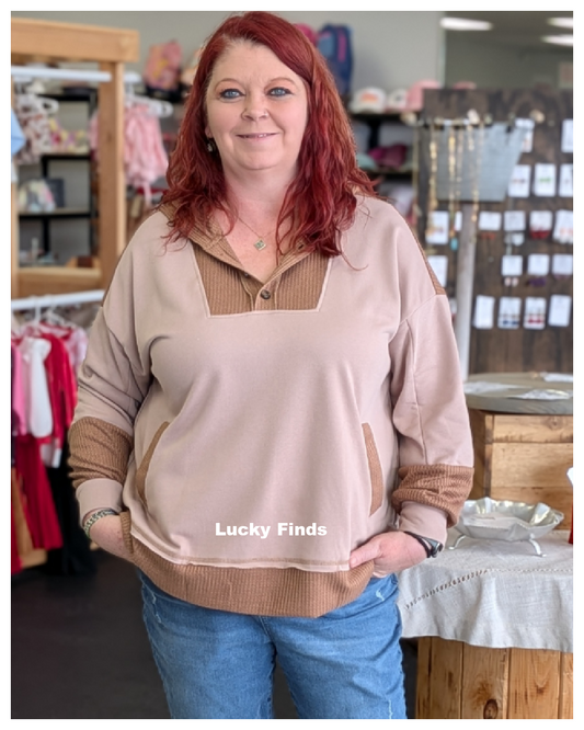 Vintage Curvy Waffle Contrast Hoodie D1607