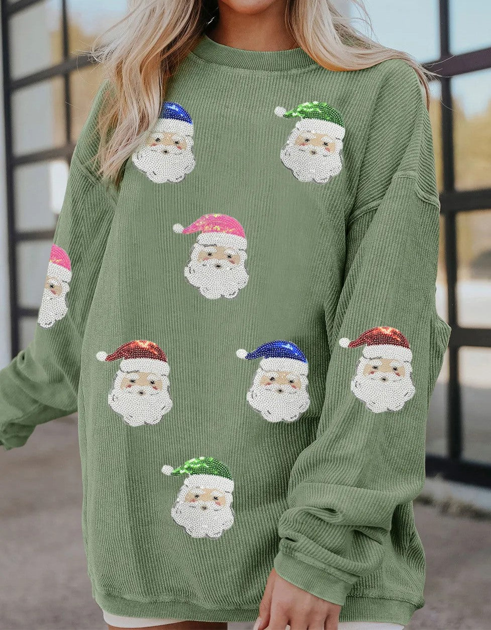 Santa Sequin Patch Top D1619
