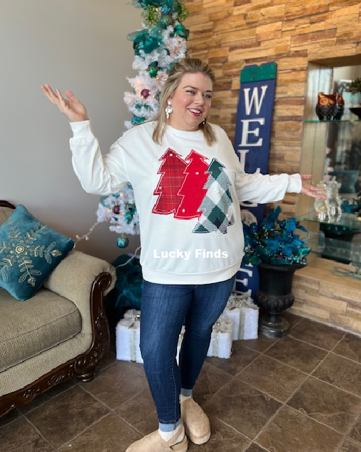 Christmas Tree Pearl Patched Top D1608