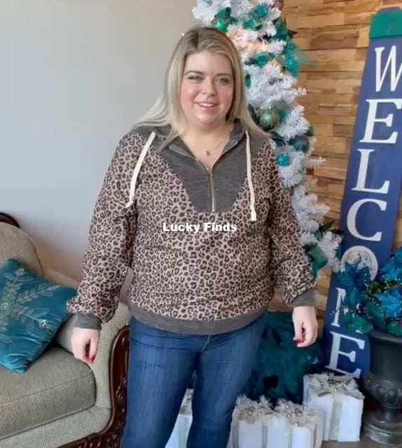 Sweet Leopard Contrast Hoodie D1655