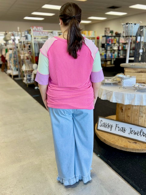 Fun Henley Contrast Top D1665