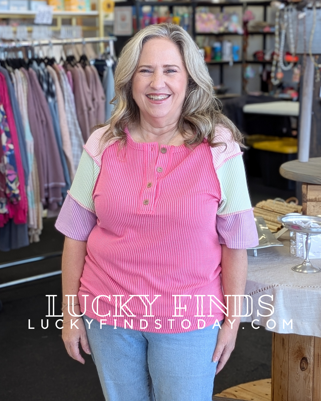 Fun Henley Contrast Top D1665
