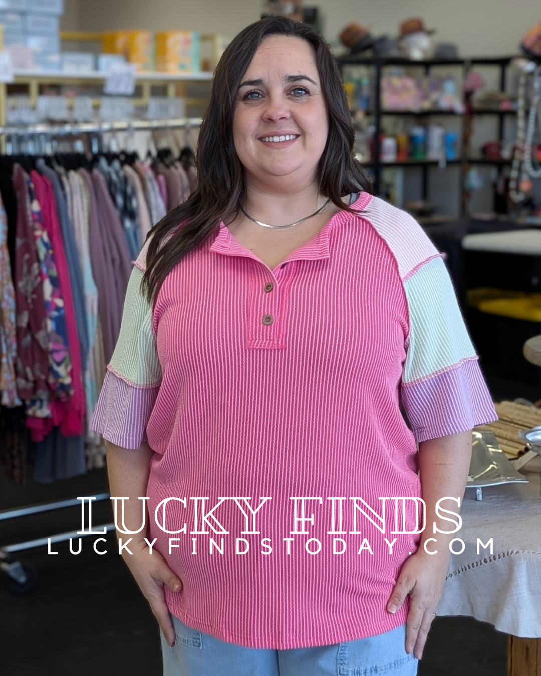 Fun Henley Contrast Top D1665