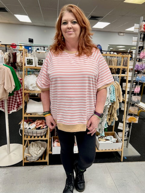 Casual Stripe Contrast Top D1673