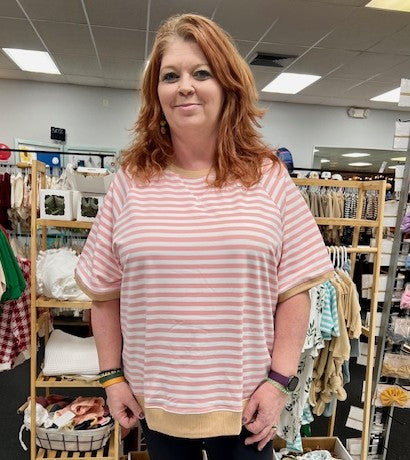 Casual Stripe Contrast Top D1673