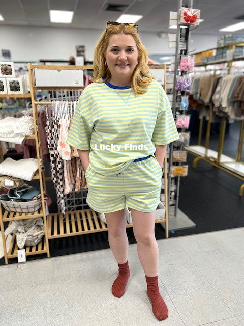 Fresh Casual Striped Shorts Set D1677