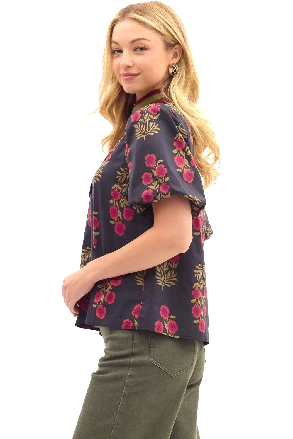 Black & Red Floral Top D1680