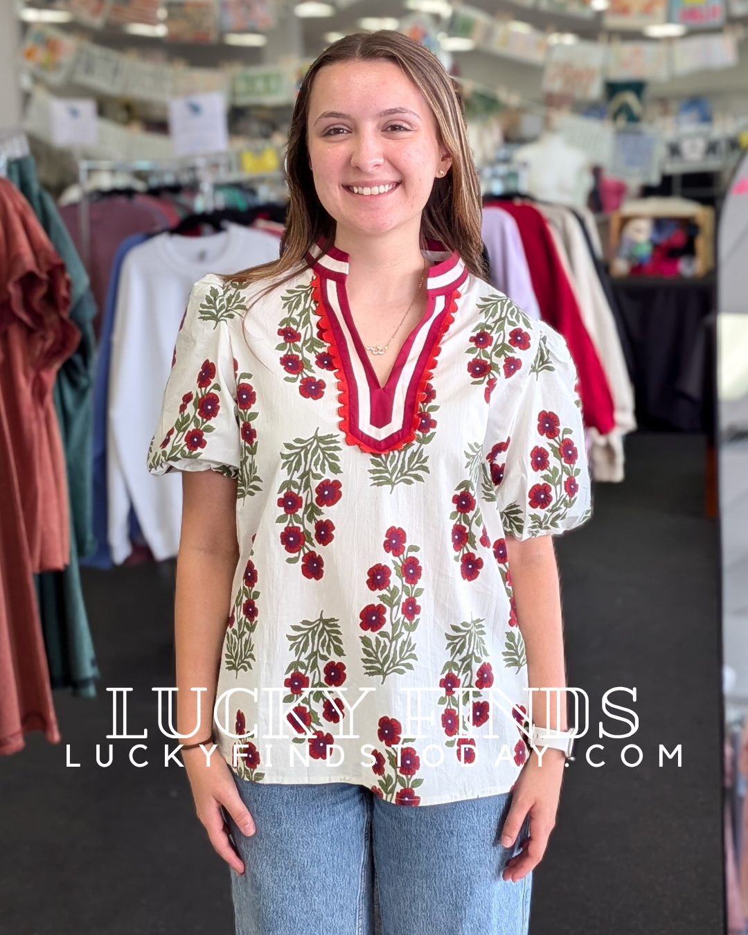 Two Colors Floral Top D1680