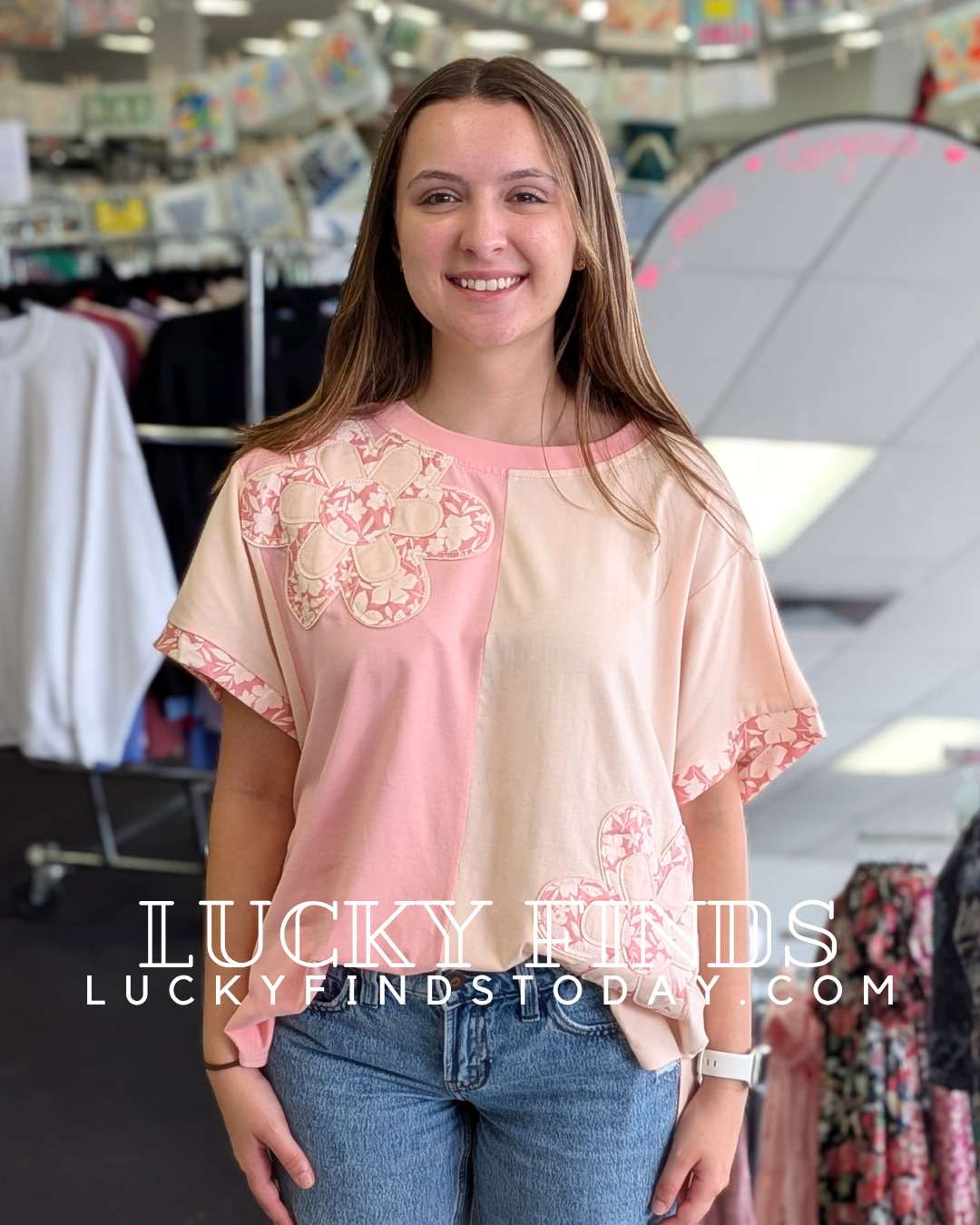 Two Tone Daisy Patch Top D1696