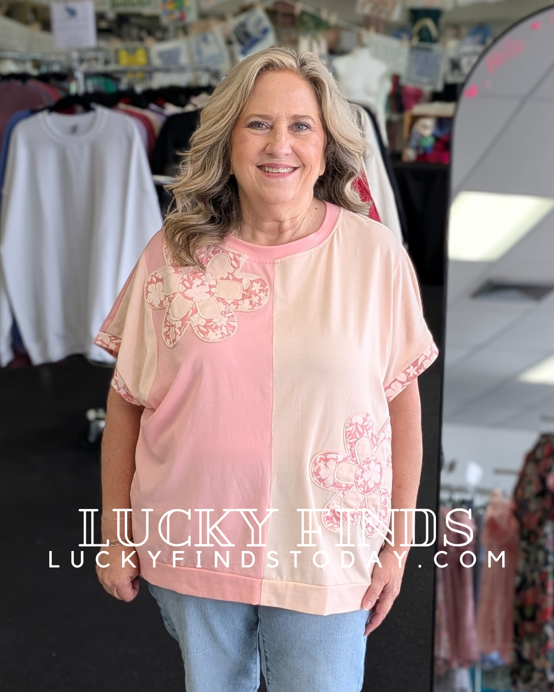 Two Tone Daisy Patch Top D1696